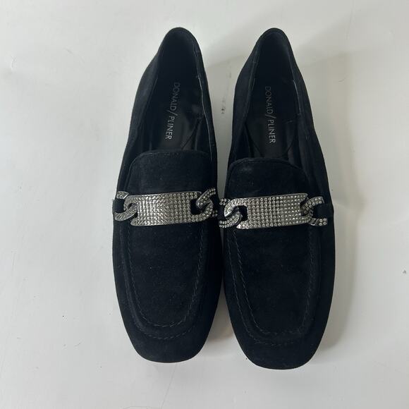 Donald Pliner Halen Loafer Women’s 6.5 M Black Suede Rhinestone Buckle Slip On - Picture 3 of 8